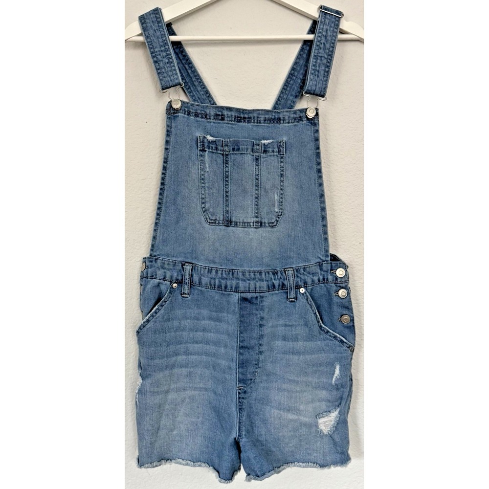No Boundaries Shortalls XXL Denim Bib Overalls Shorts‎ Distressed Festival Boho